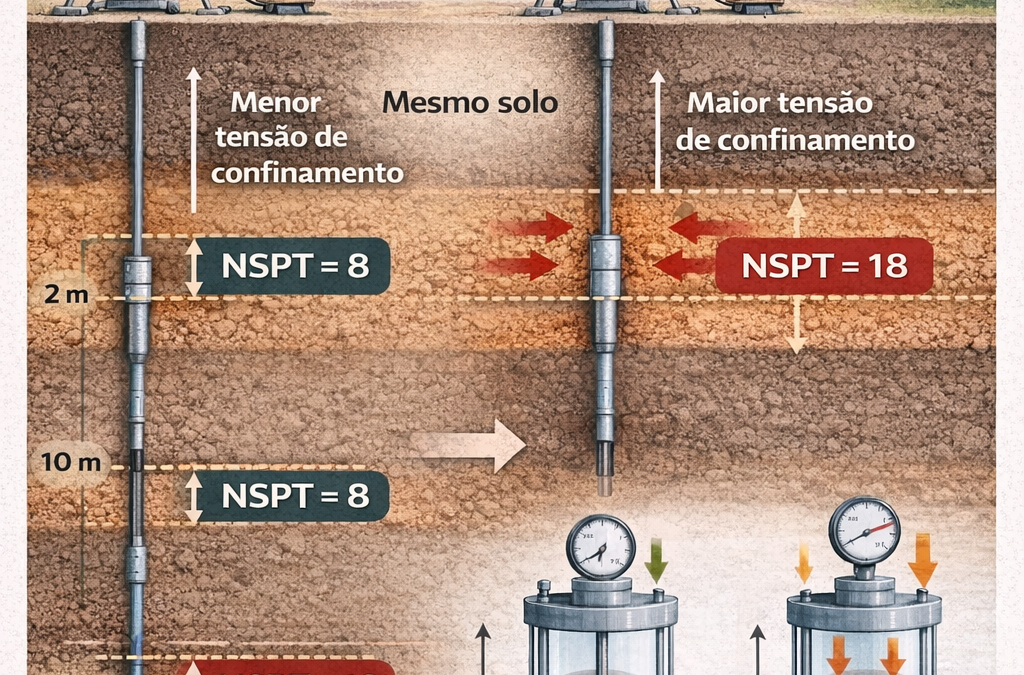 Por que o valor do NSPT aumenta com a profundidade mesmo no mesmo solo?