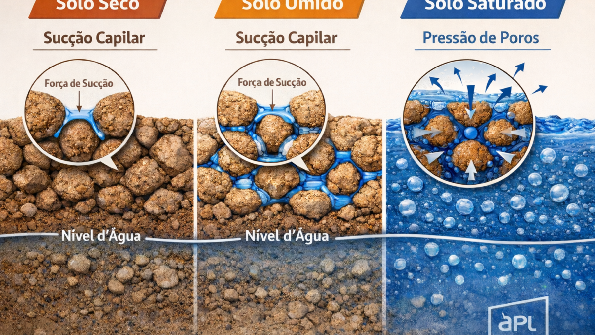 Por que o nível de água muda completamente o comportamento do solo? Entenda a tensão efetiva