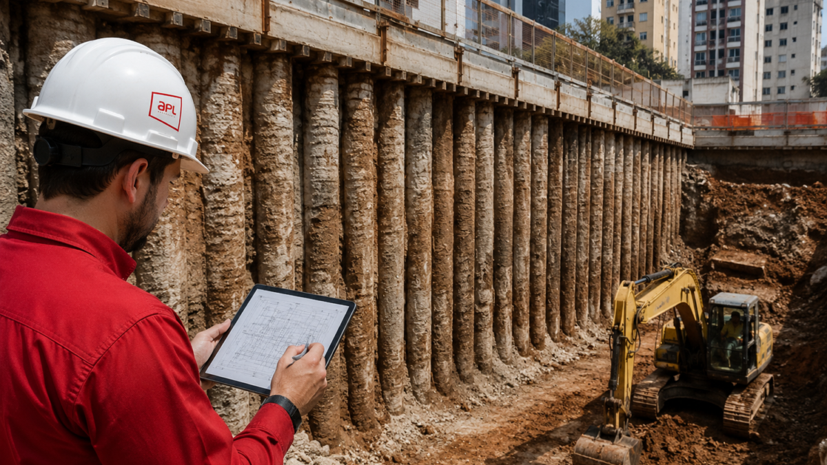 Como dimensionar uma cortina de estacas em balanço: NSPT, empuxos, ficha, espaçamento e armadura
